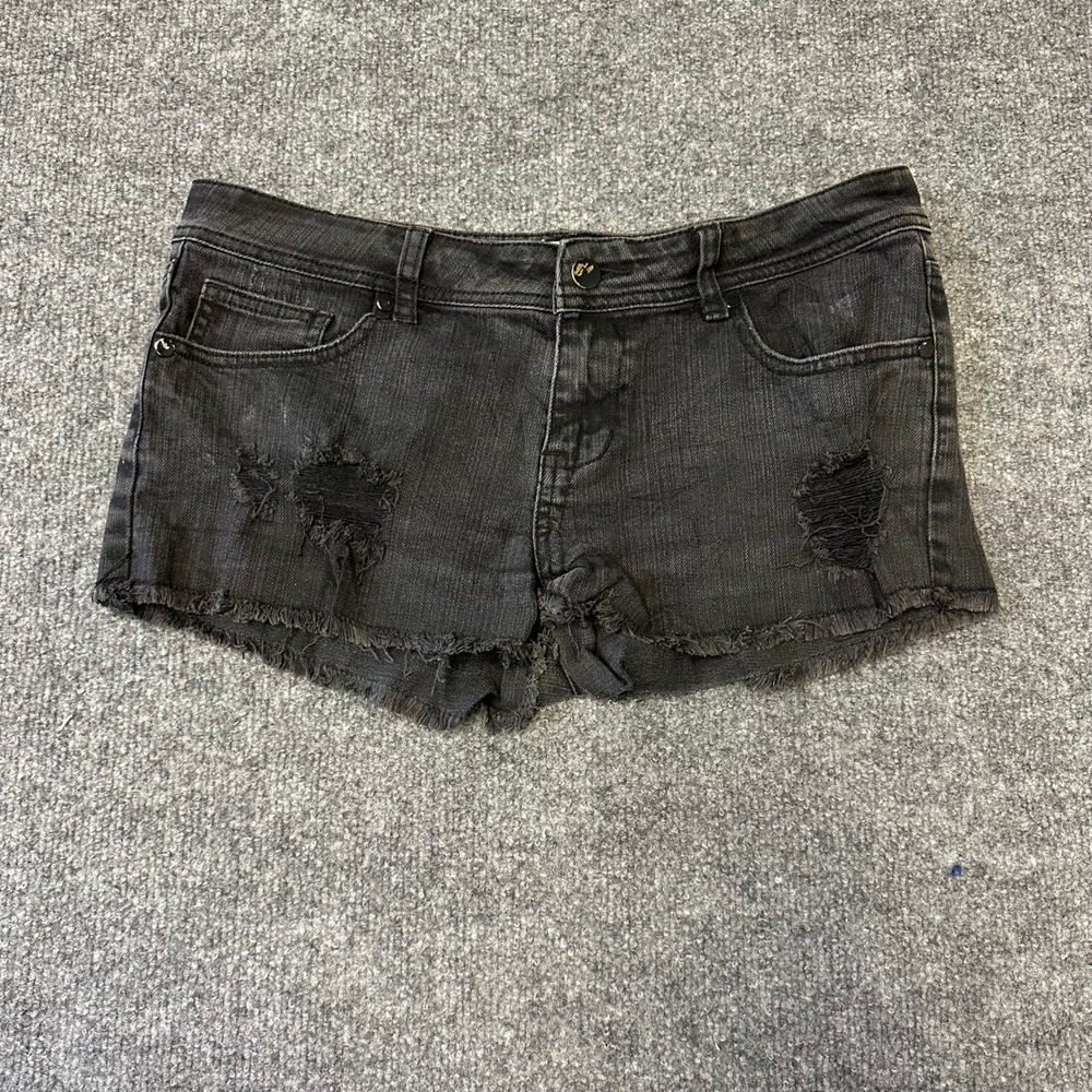 Junk Denim Shorts Womens Size 12 Black Distressed Frayed Hem Casual Stretch